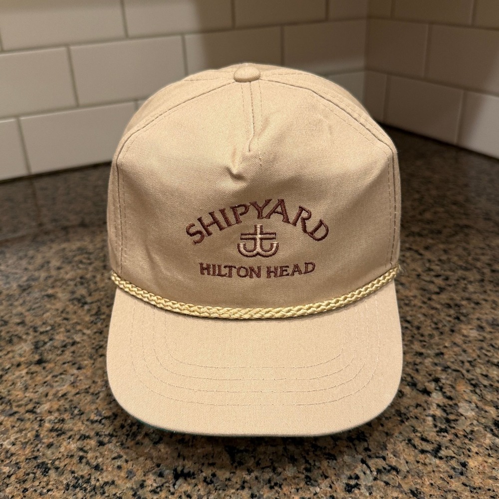 Vtg Town Talk Shipyard Hilton Head Adjustable Tan Rope Baseball Cap Hat
